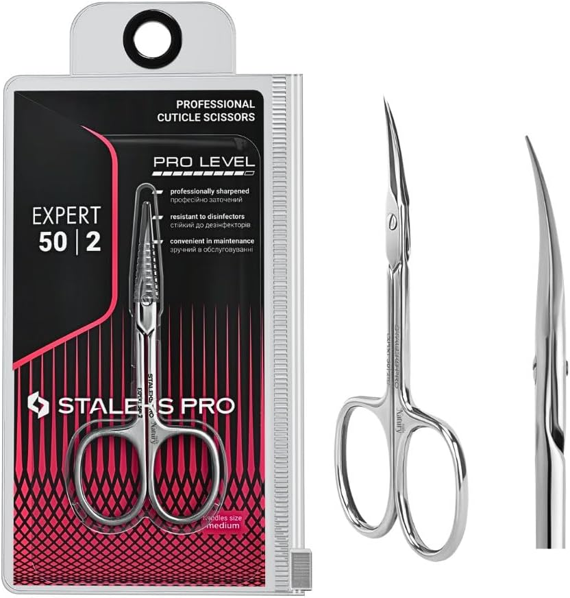 STALEKS PRO by Natury Nails Professional Cuticle Scissors, Ergonomic Rings, Stainless Steel, Medium Handles, Blade Length 24 Mm, Size M. Expert SE-50/2 image number 5