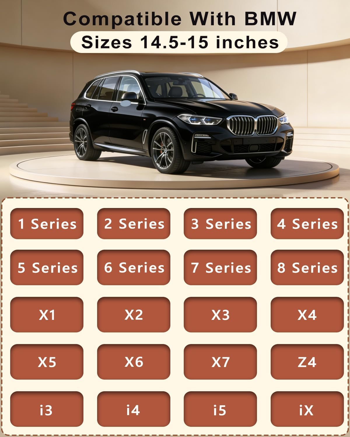 OHHMNKK Customized Auto Car Steering Wheel Cover for BMW X1,X2,X3,X4,X5,X6,X7,I3,I4,I5,14.5-15 Inch (Beige) - Black image number 2