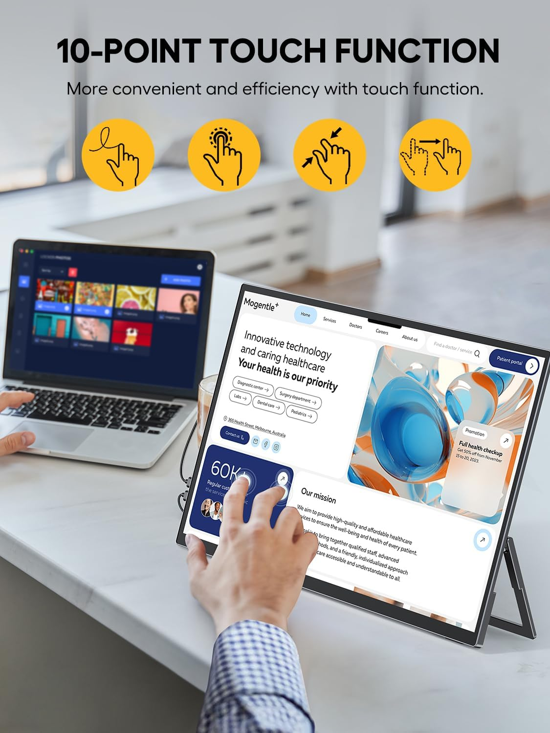 UPERFECT 18.5'' Portable Touchscreen 120Hz Monitor W/Vesa & 180&deg; Adjustable Stand, Ultra-Slim & Lightweight Freesync IPS HDR Gaming Display, USB C Travel Second Monitor for Laptop Switch Phone image number 3