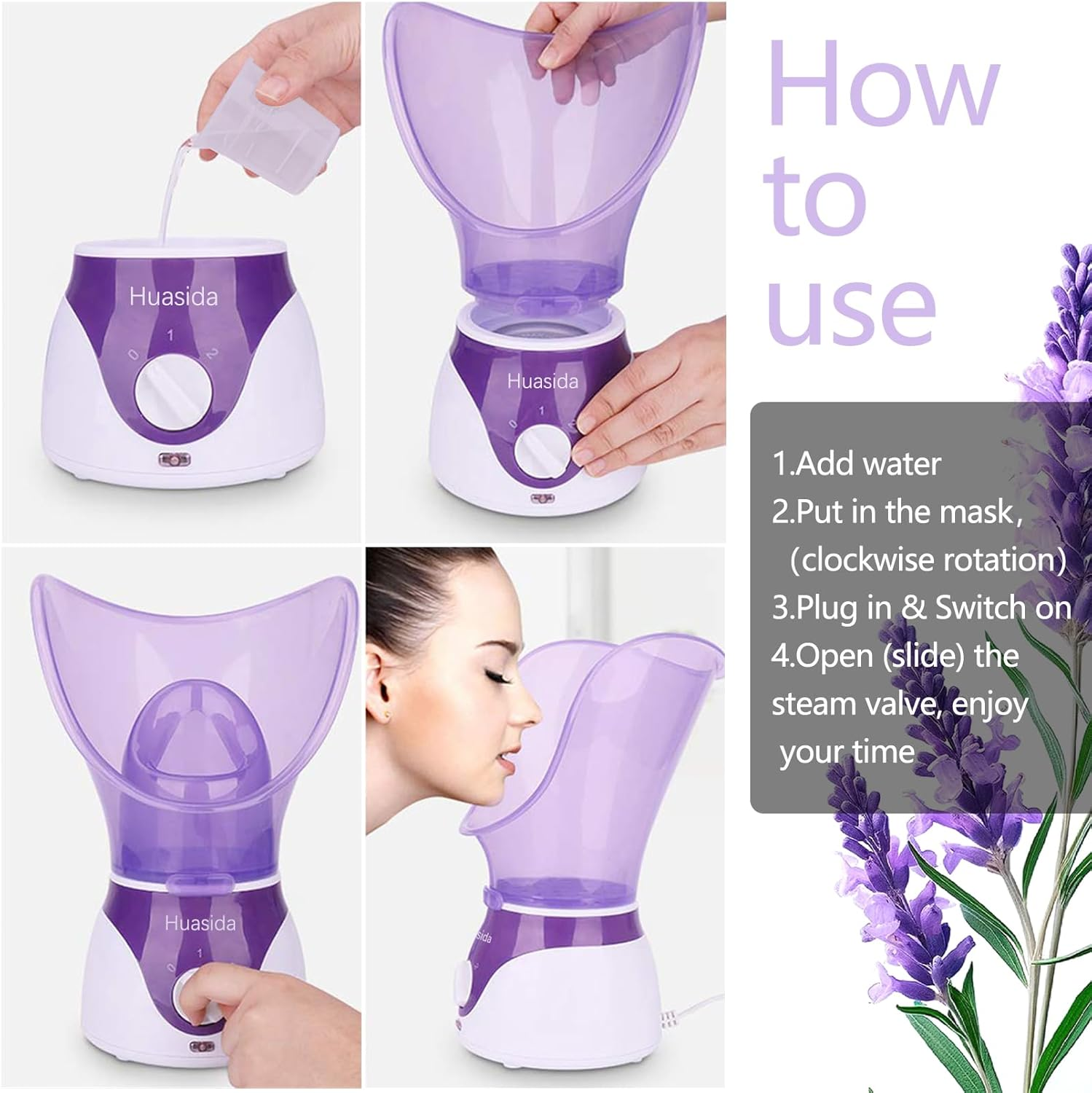 Facial Steamer Professional Spa Home Facial Steamer Sauna Pores Cleanse Warm Mist Moisturizing Humidifier Temp Control Fast Steam Sprayer（Purple） image number 5