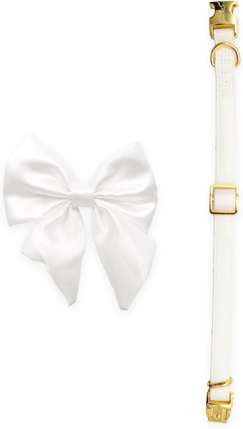 Croci Ceremony Bride Wedding Dog Collar with Removable Satin Bow, White with Gold Detail, for Small Medium Large Dogs M/32-50Cm image number 2