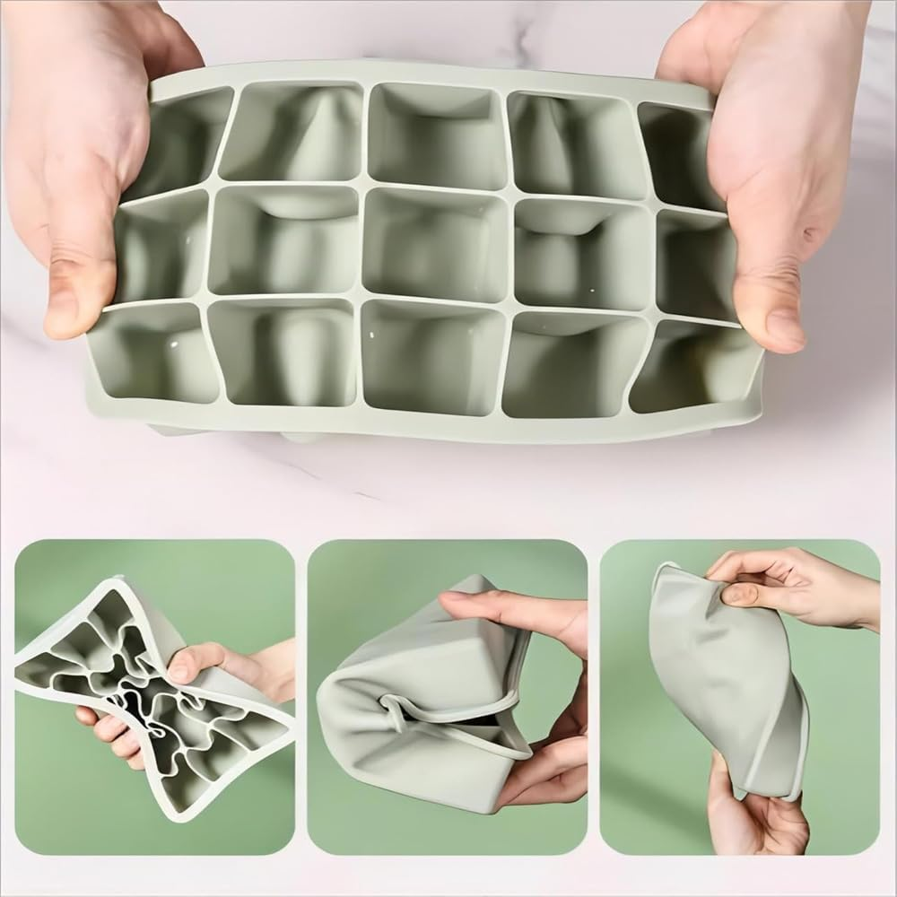 Ice Cube Tray, Silicone Ice Cube Moulds with Lid, BPA Free and Reusable for Freezer Containers, Whisky, Cocktails, Drinks(Green-1) - Pink-1 image number 4