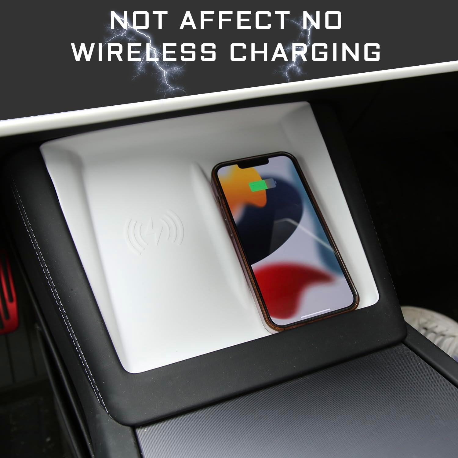 3PCS Center Console Accessories for Tesla New Model Y Juniper 2025 Model 3 Highland 2024 Cup Holder Insert, Screen Edge Protector Frame, Wireless Charger Mat Silicone, White image number 3