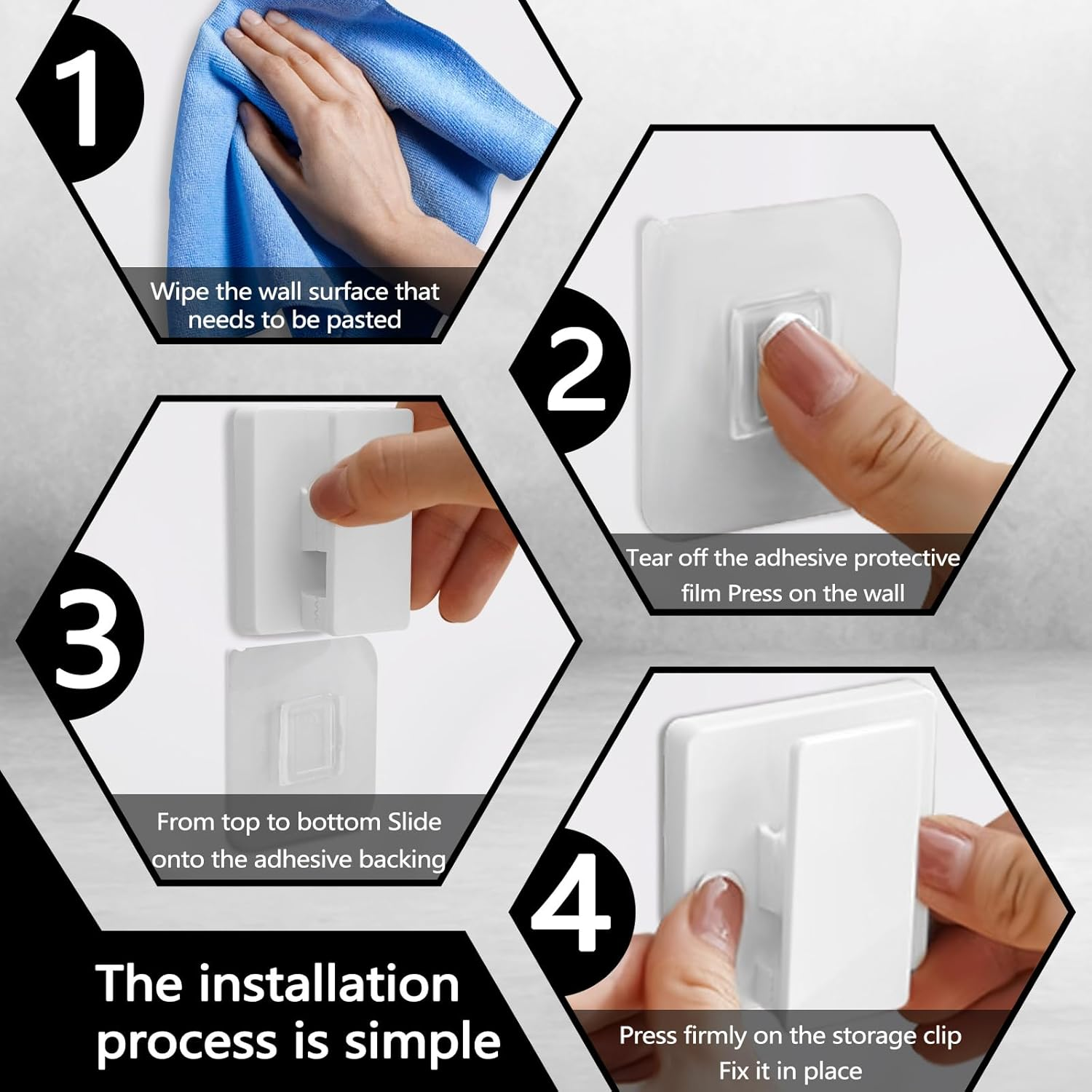 Huakaile 6 Pieces Large Self Adhesive Clips for Hanging Hooks No Drilling, Sticky Clips anti Slip Towel Holder, Removable ABS Adjustable Spring Quilt Wall Hangers for Bathroom Home (White) image number 3