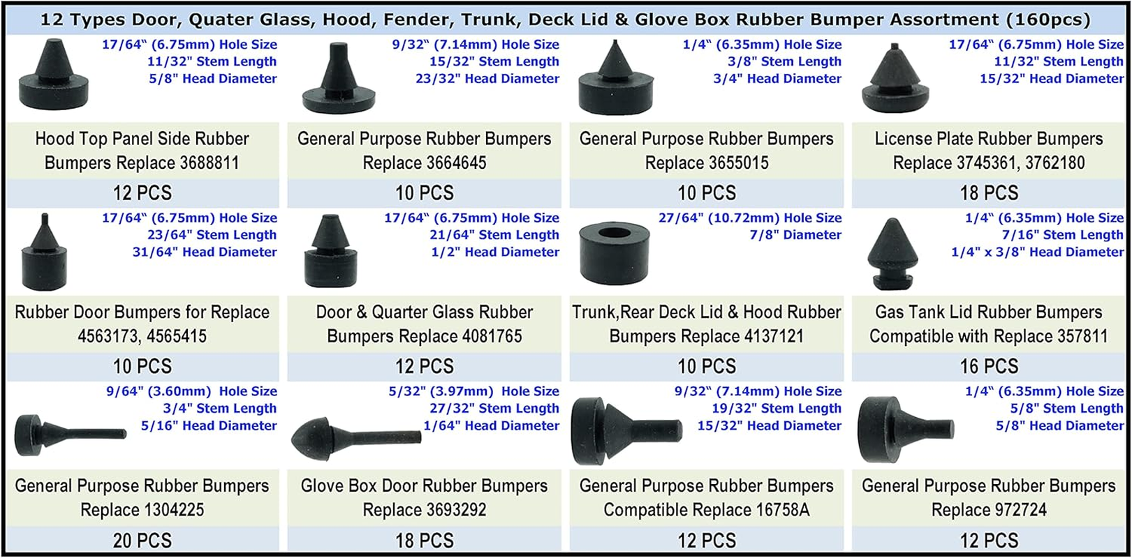 Dsnaduo 160 PCS Black Automotive Rubber Bumper Assortment, Rubber Stop Bumper Stopper Compatible with GM Ford and Chrysler Replace 20030, 8210, Fit Many Models image number 1