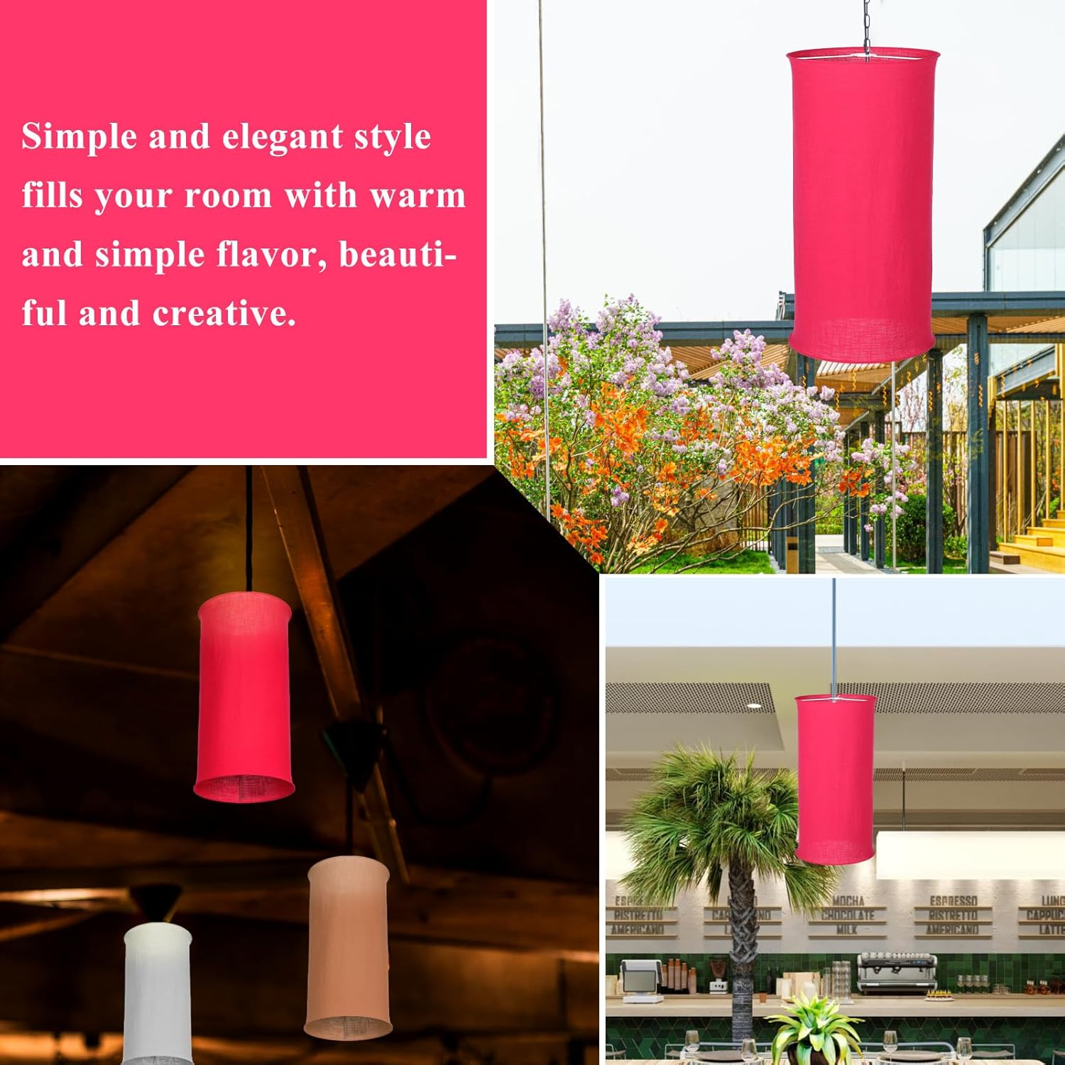 RUNROTOO Foldable Red Cloth Pendant Lamp Shade E27 Fabric Hanging Lampshade 35Cm and Ceiling image number 3