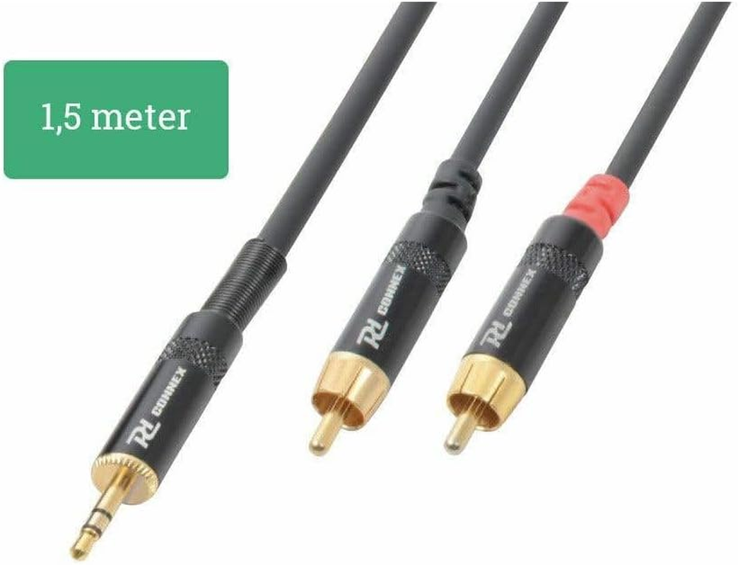 Power Dynamics PD Connex 1.5M 3.5Mm Stereo Jack to 2X RCA Male Cable Audio Lead for Home Hi-Fi, Car Stereo, Speaker Systems - Ideal for Connecting Smartphones, Tablets, Laptops to RCA Inputs image number 1