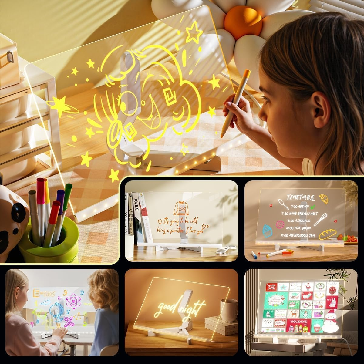 LED Drawing Board for Kids &ndash; 2025 Upgraded Light up Drawing Board with 7 Color Pens | Rewritable Glow Message Pad, Creative LED Art Board for Home, Office & Caf&eacute; (30X20Cm) image number 1