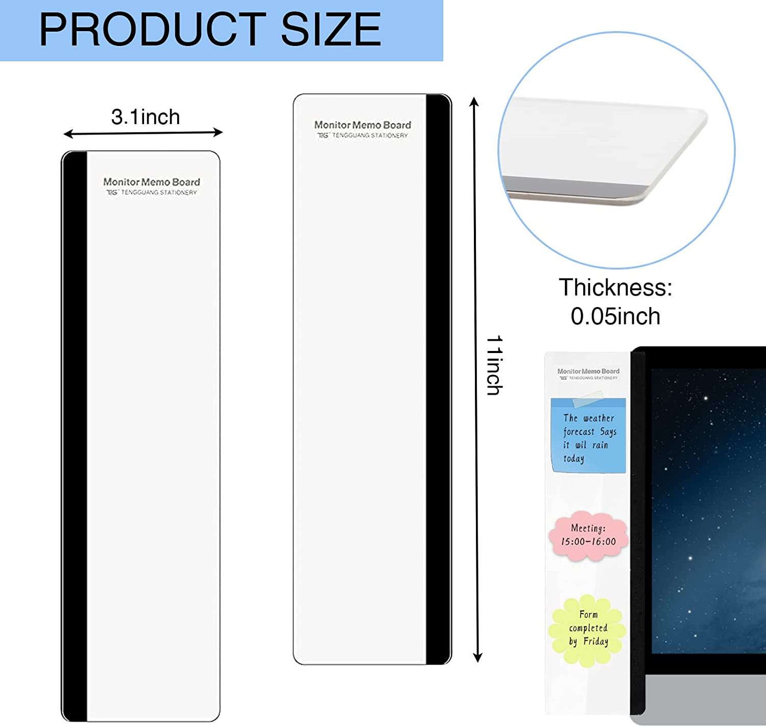 Office Desk Accessories 2Pcs Multifunction Computer Monitor Memo Board - Transparent Computer Side Panel Memo Creative Monitor Side Panel Suitable for Office Home Desktop image number 6