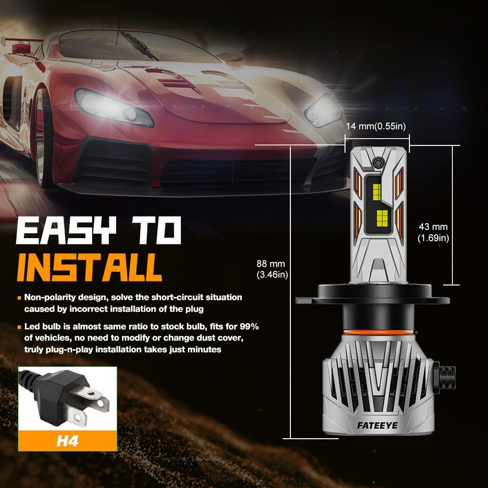 H4 9003 HB2 LED Car Headlights, 600% Brighter 6500K Cool White, Replacement for Halogen Bulbs, Canbus Ready, Plug & Play, Pack of 2 (H4) image number 6