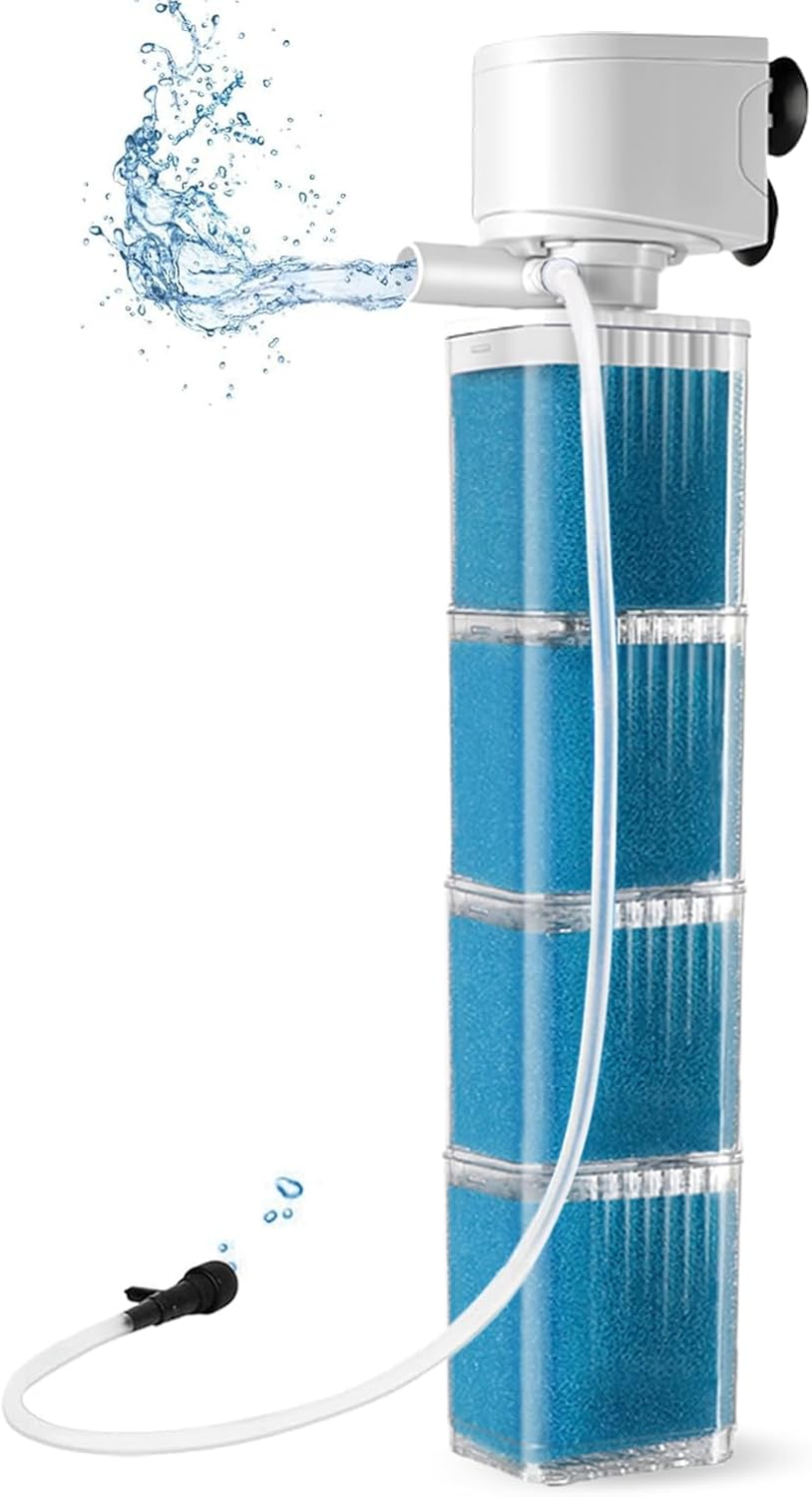 XIULIUU 35W Submersible Aquarium Filter for 30-800 L, 3-In-1 Biochemical Sponge Filter for Aquarium Filtration/Oxygenation/Circulation, up to 2500L/H Adjustable Internal Fish Tank Filter (Blue) image number 6