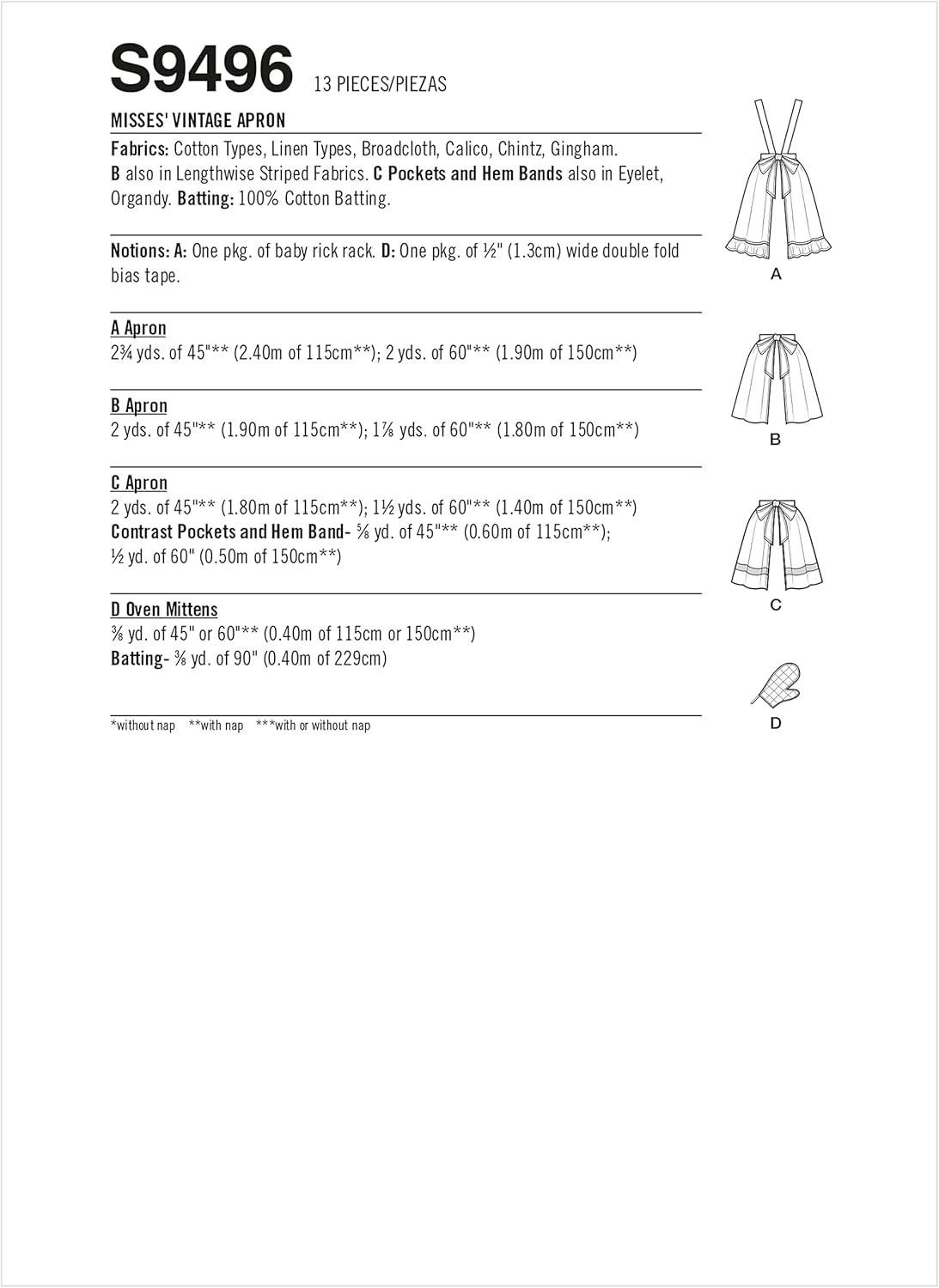 Simplicity S9496 Sewing Pattern Misses' Vintage Apron, Size One Size Only image number 1