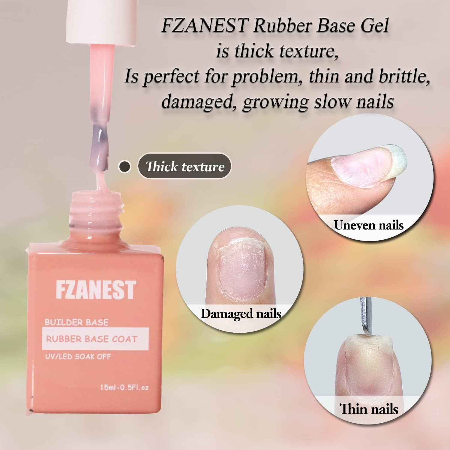 FZANEST Milky Pink Gel Nail Polish, Builder Rubber Base Gel for Nails Strengthener Extension Building Aprex Natural Nails Brush on Builder in a Bottle UV LED image number 3