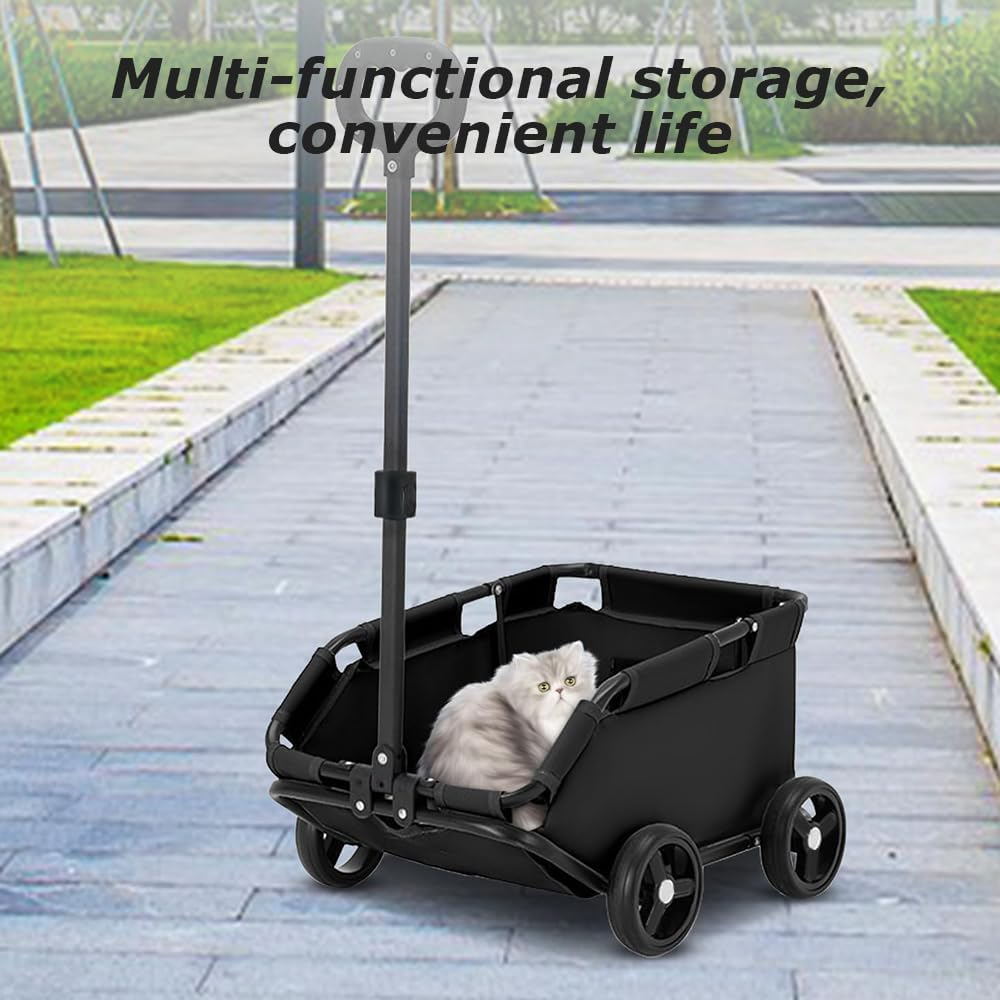 Adjustable Pet Carrier Stroller with 4 Wheels, Rolling Cat Carrier Carriage, Lighhtweight Folding Trolley Dog Cart, Folding Dog Cart, Ideal for Travel, Shopping, Walking, Playing ﻿