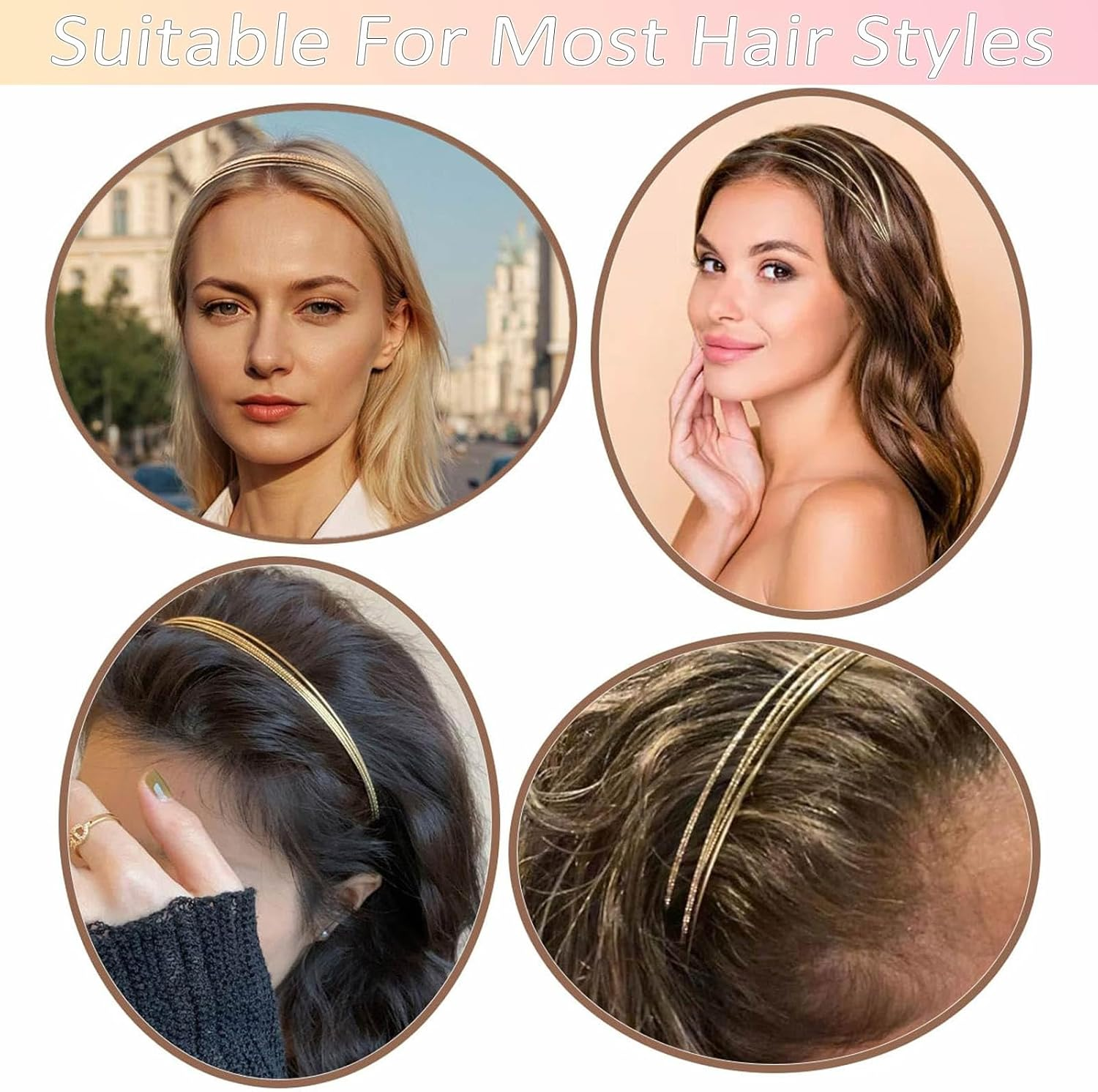 YUBBYSTU 2 Pcs Gold Headband for Women, Elegant Hair Hoop Headpiece for Women Girls Bridal Hair Styling Accessories, Gold Headpiece Multi Layers Hairbands Thin Metal Hair Band image number 4