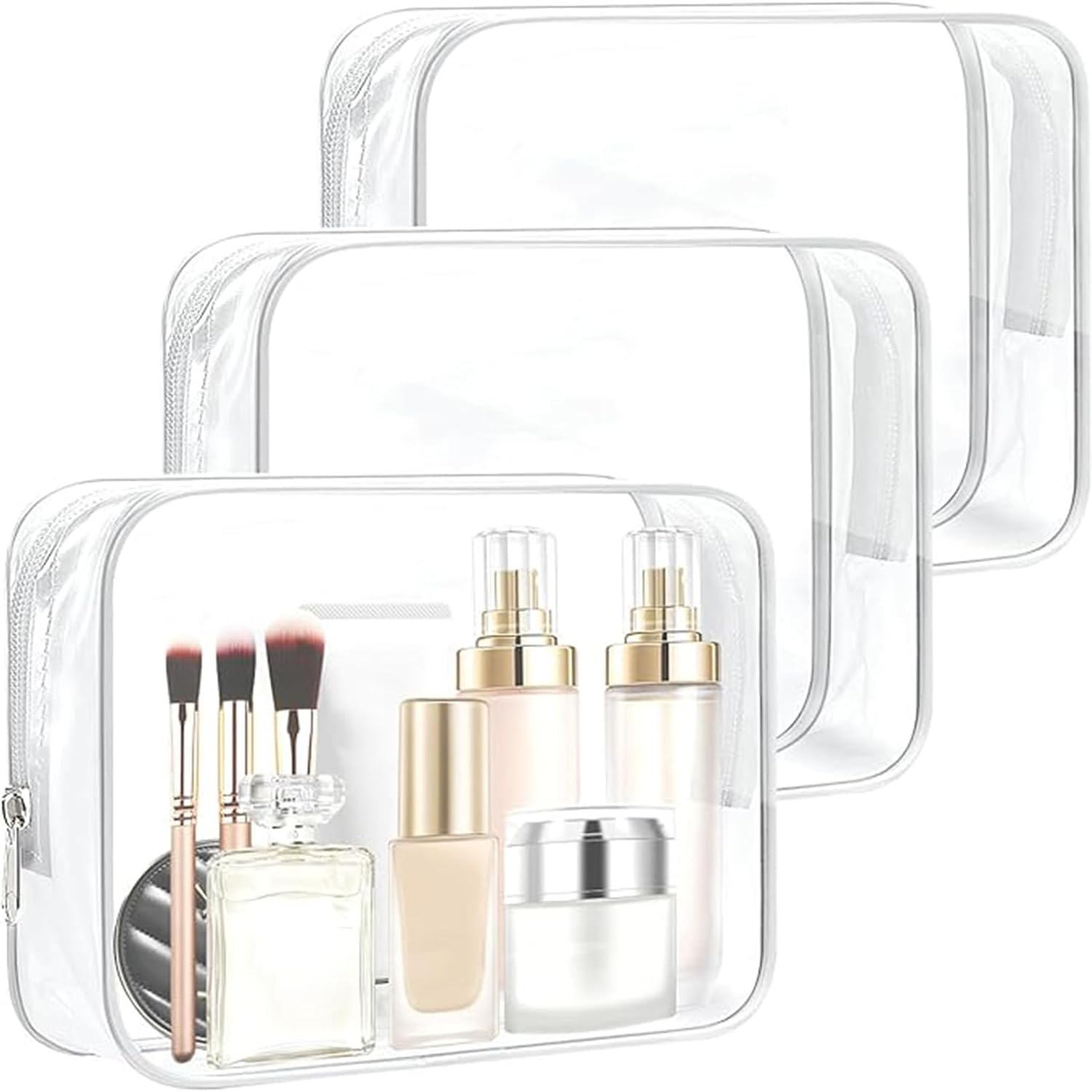 TSA Approved 3 Pack Toiletry Clear Makeup Bag, Waterproof Quart Size Travel Makeup Cosmetic Bag for Women Men,Carry on Airport Airline Compliant Bag
