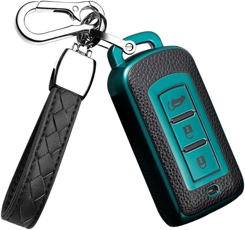HIBEYO TPU Car Key Fob Cover with Keychain Fits for Mitsubishi