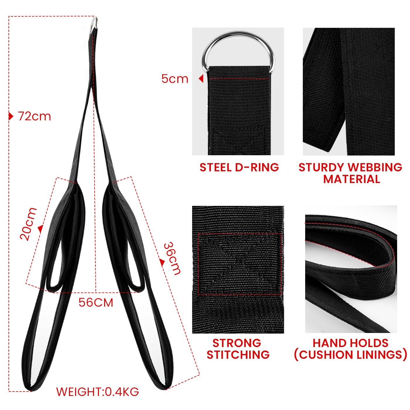 Tricep Rope Cable Attachment 23/29 Inch Two Rope Lengths in One Pull down Rope Exercise Machine Attachments Pulley System Gym Pull down Rope with D-Ring Black Blue Red image number 1