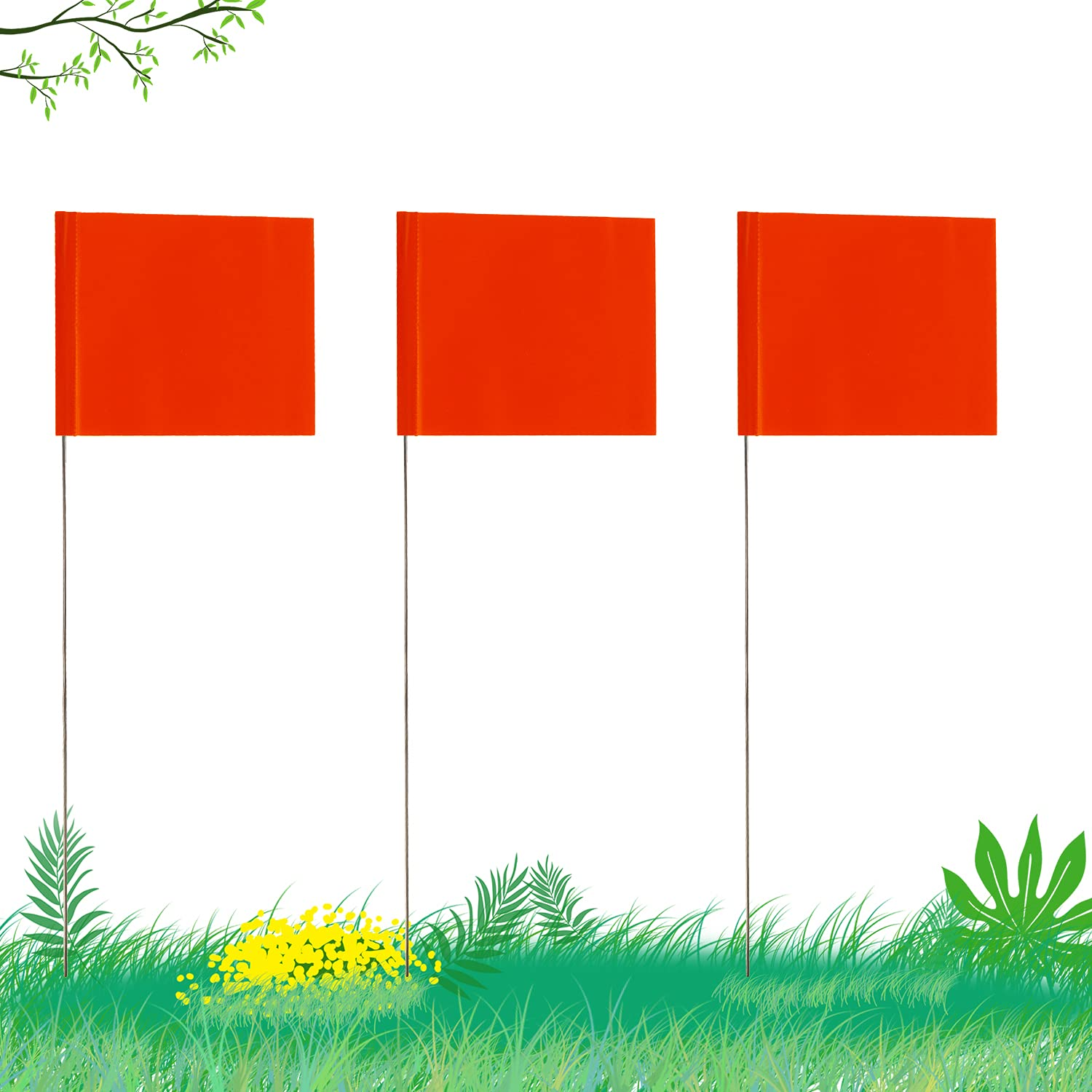 AIEX 42Pcs 2"X3" Marking Flags with 13.8" Steel Pole Vinyl Stake Flag for Yard Industrial, Underground Utilities, Sprinkler, Utility Marker, Sewers, Lawn, Landscaping, Surveying, Pet Boundary(Orange) image number 6