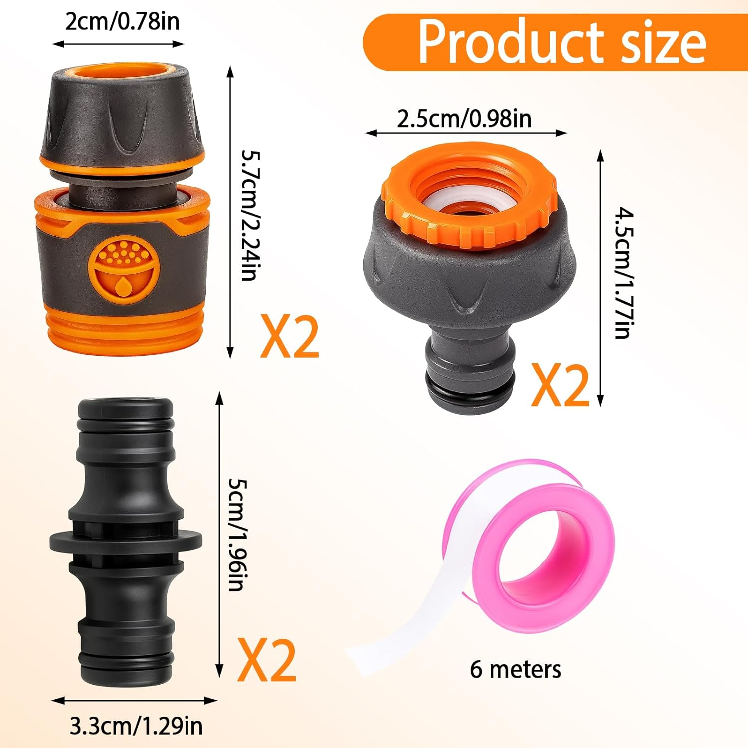 Hose Connector, Garden Hose Connector Set, 6M Pink Tape with 2X4 Way Soft Tube Fittings, 2Xblack Double Nipple Connectors, 2X4/6 Way Adapters for Garden Tap, Outdoor Cleaning, Pet Bathing image number 4