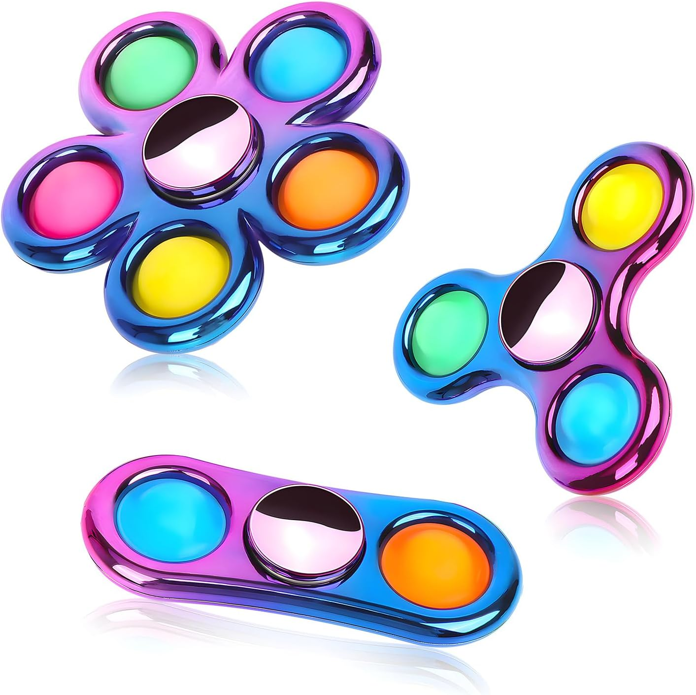 3 Pack Pop Fidget Spinner Bulk for Kids Adults, Cool Pop It Hand Fidget Spinners, Rainbow Color Anxiety and Stress Relief Sensory Toys for Kids Party Favors Supplies Birthday Return Gifts