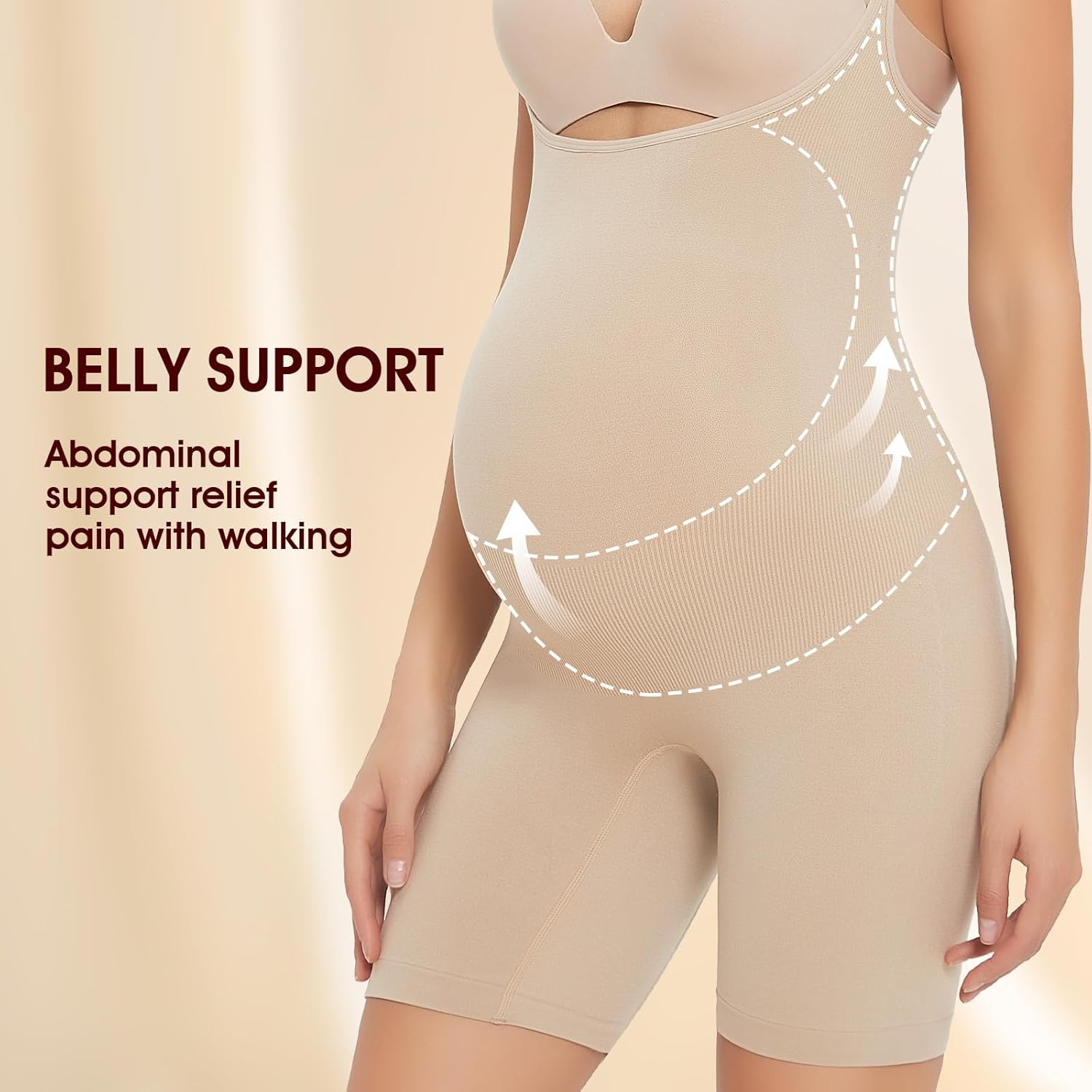 Women'S Maternity Bodysuit Pregnancy Shapewear Bump Support Shorts Seamless Adjustable Straps Romper Jumpsuit image number 7