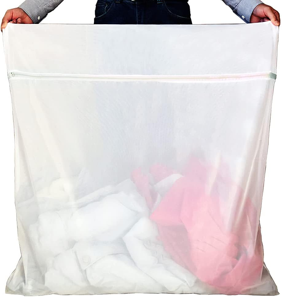 2 PCS Extra Large Laundry Bag, 43.3" X 35.4" Heavy Duty Durable and Reusable Net Washing Bags, Travel Organization Bag with Zipper for Delicate Clothing, Coat, Dress, Bedding, Curtain, Blanket (2PCS - White) - 2Pcs - White image number 6