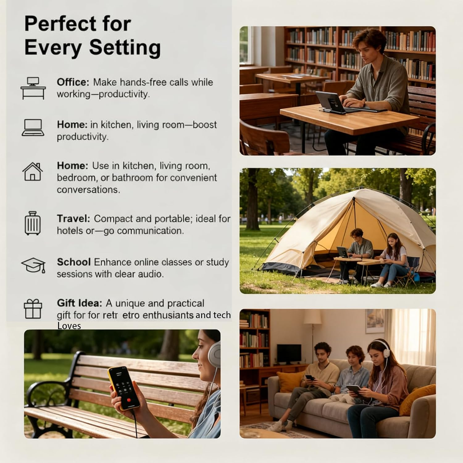 Retro Phone Handset,Bluetooth Retro Phone Handset for Android and Iphone, Type-C & 3.5Mm Classic Telephone Receiver for Cell Mobile Phones, Vintage Style Landline Handle (Black) (Blue,Bluetooth) image number 3