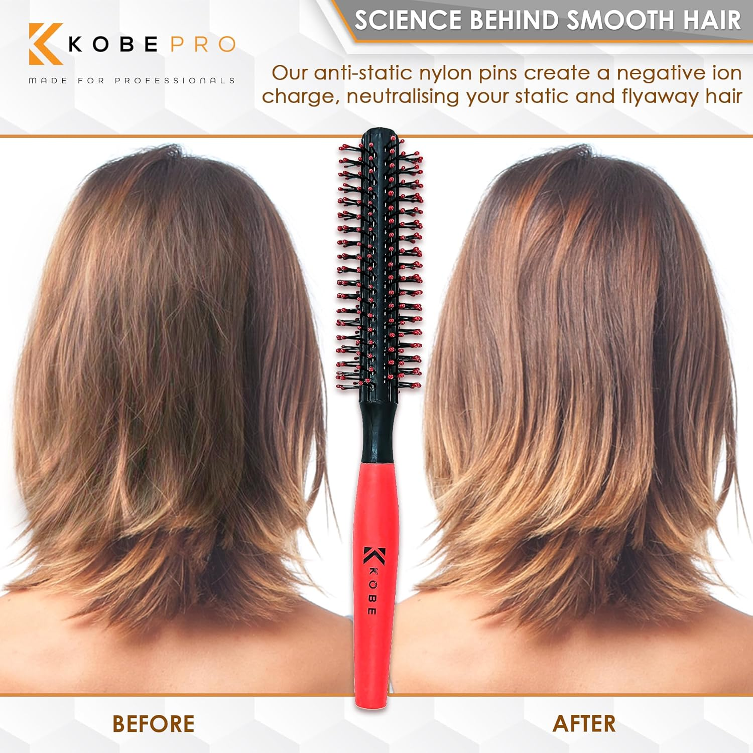 Kobe Professional Quiff Roller Small round Hair Brush with Red Rubber Grip Handle - Slick Back, Curly, Ideal round Hair Brush for Men and Barbers image number 6