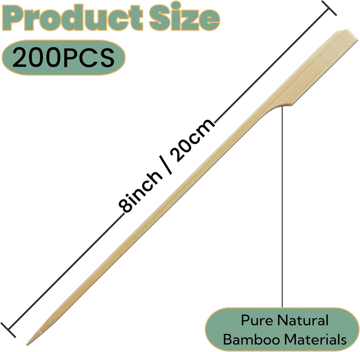200 PCS Bamboo Skewers for Appetizers, Kabob Skewers, Skewers for Grilling, Bamboo Sticks for Fruit Kabobs, Charcuterie Boards Accessories (8 Inch) image number 2