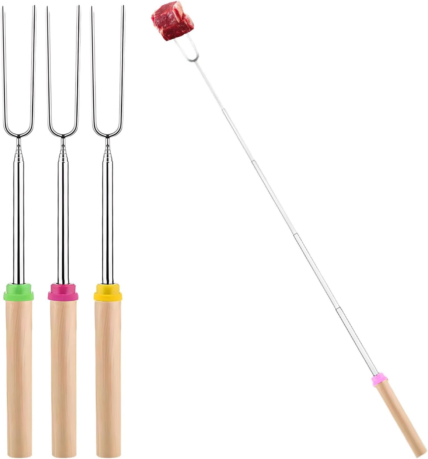 SULIVES 4 Pack Marshmallow Toasting Forks Kit - Extendable Stainless Steel Smores Sticks for BBQ and Campfire - Retractable Outdoor Campfire Accessories for Roasting Marshmallows and Hot Dogs image number 1