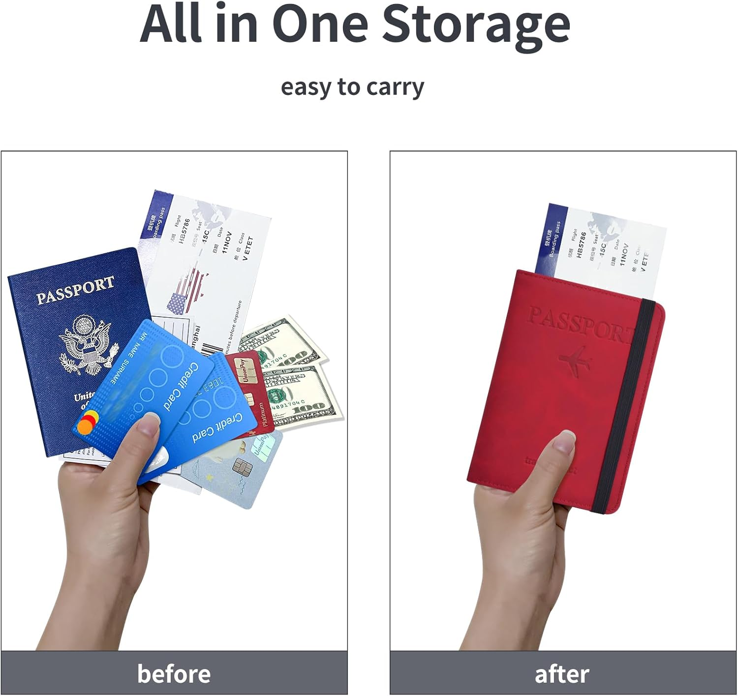 Passport Holder, Passport Cover with Credit Card Slot and Boarding Pass Slot Combo, Passport Wallet Case Book Travel Must Have, RFID Blocking Leather Travel Accessories, Red, Classic image number 2