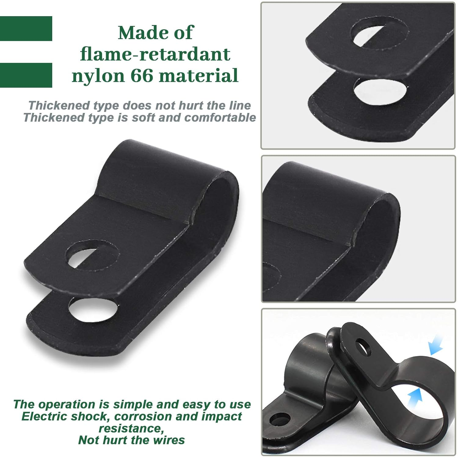 Keadic 60 Pieces 1/4 Inch Black Nylon Cable Clamps with Stainless Steel Screws, R-Type Mounting Cord Fastener Wire Clamps for Wire Pipe Management