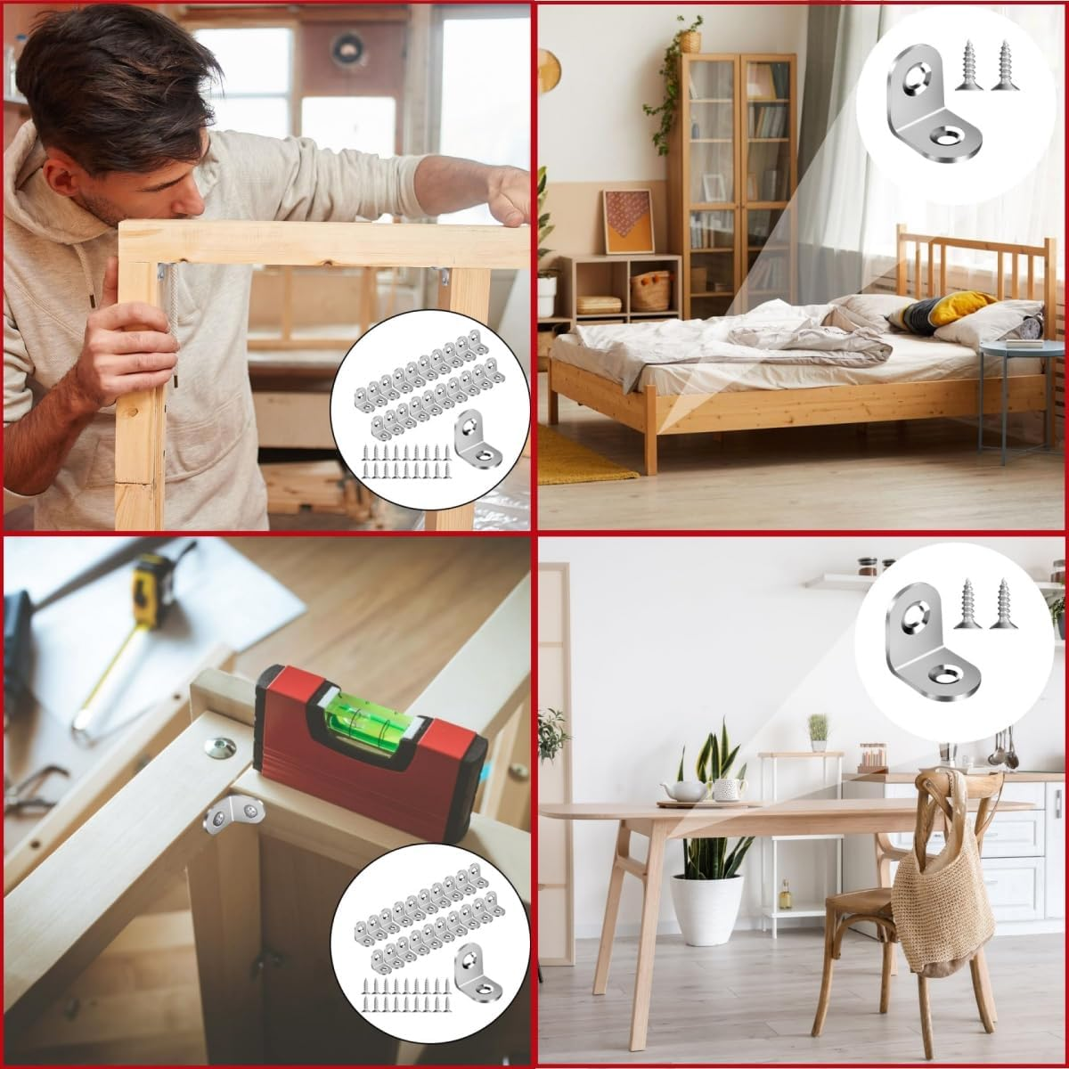 30PCS Angle Brackets, Stainless Steel Angle Brackets, L Take 60PCS Stainless Steel Screws, for Fixed Wooden Furniture, Chairs, Doors and Windows, Bookcase, Etc (20 X20X16Mm / 0.78 X0.78 X0.62 In) image number 3