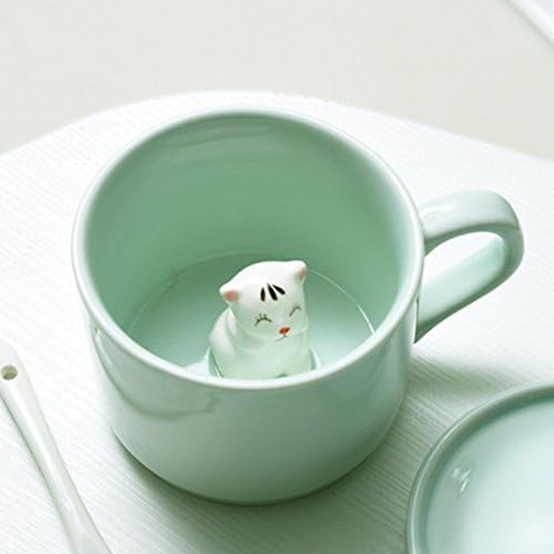Coffee Milk Tea Ceramic Mugs - 3D Animal Morning Cup with Panda inside for Morning Drink,And Weddings, Birthdays,Father'S Day (Cat) image number 6