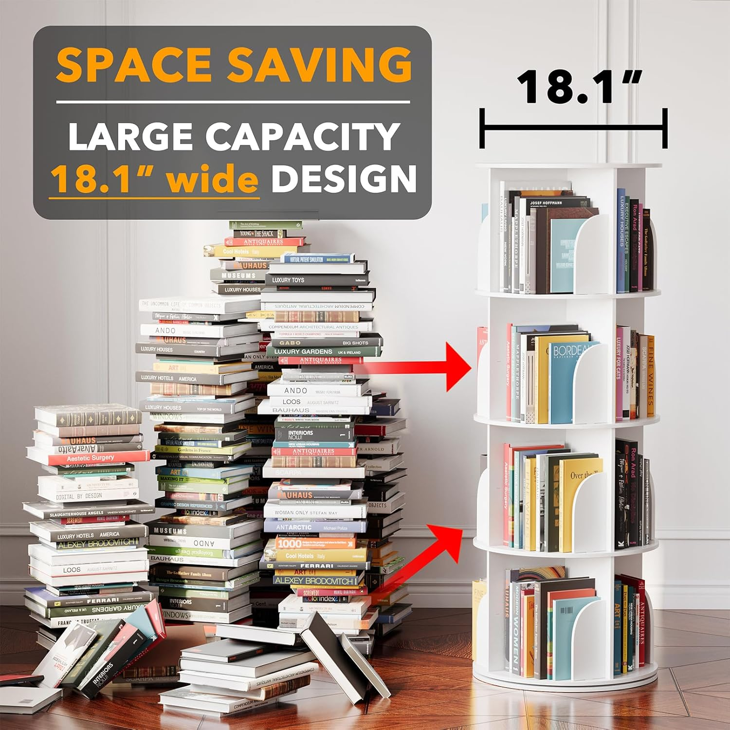 Spaceaid 4 Tier Rotating Bookshelf Tower, Spinning Bookcase Lazy Susan, Revolving 360 Book Shelf Storage round Carousel, Vertical Rotate Turning Spiral Corner Organizer, White image number 6