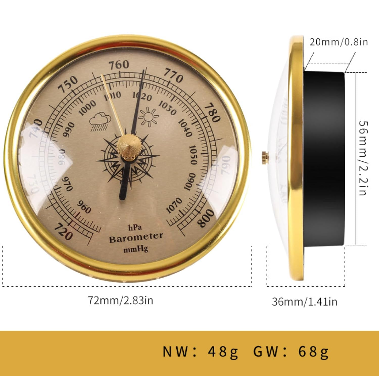 3Pcs Barometer Thermometer Hygrometer,Wall Hanging Analog Weather Station,2.83 in Portable Outdoor Barometer Set,Suitable for Hotels,Warehouses,Offices,Factories(No Battery Needed)