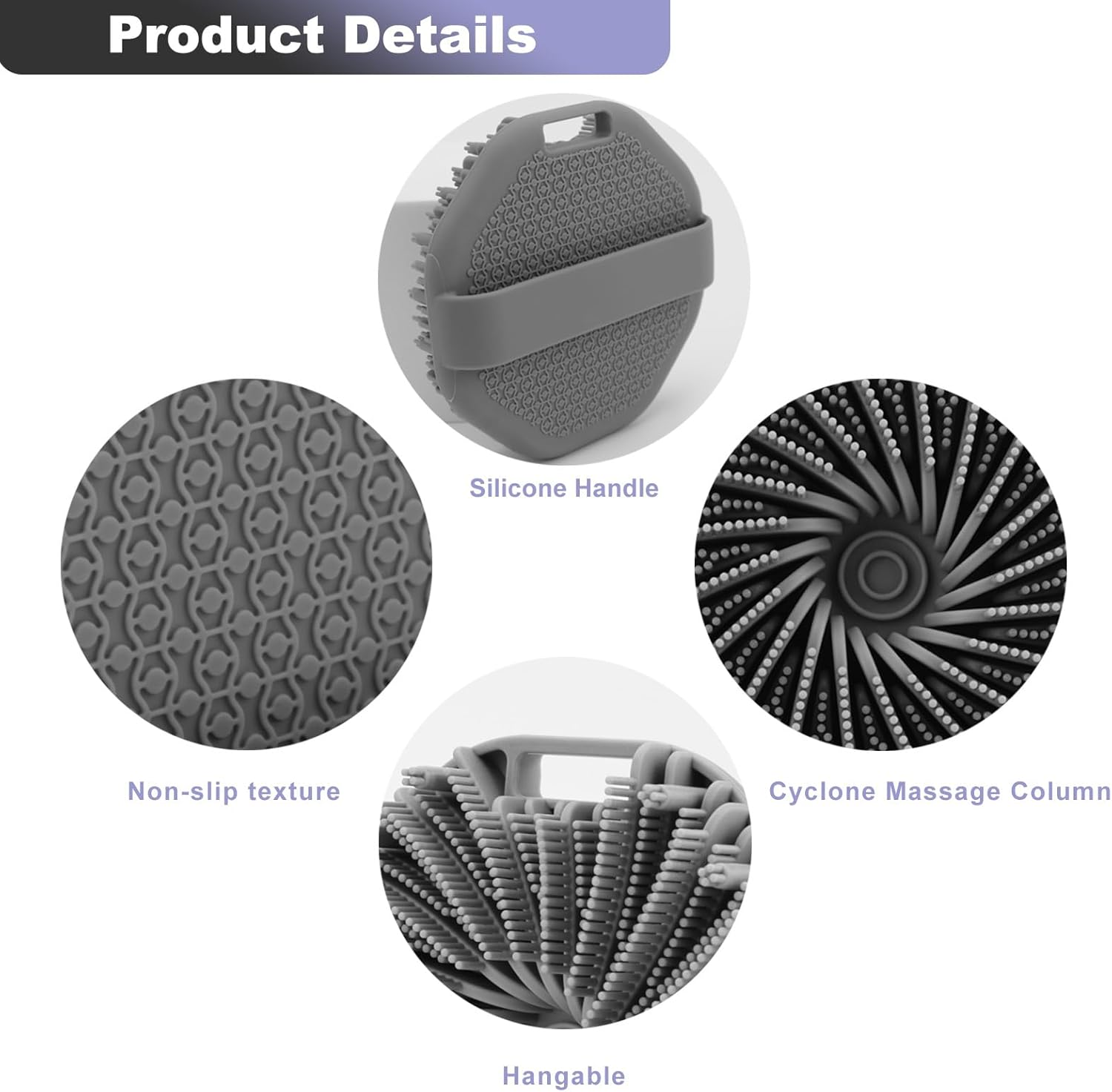 2-Pack Silicone Body Scrubber Shower Brushes,Exfoliating Body Scrubber for All Skin Type, Eco Friendly Shower Scrubber for Body, Silicone Body Brush for Showering (Gray & Purple) - Black  Green image number 5