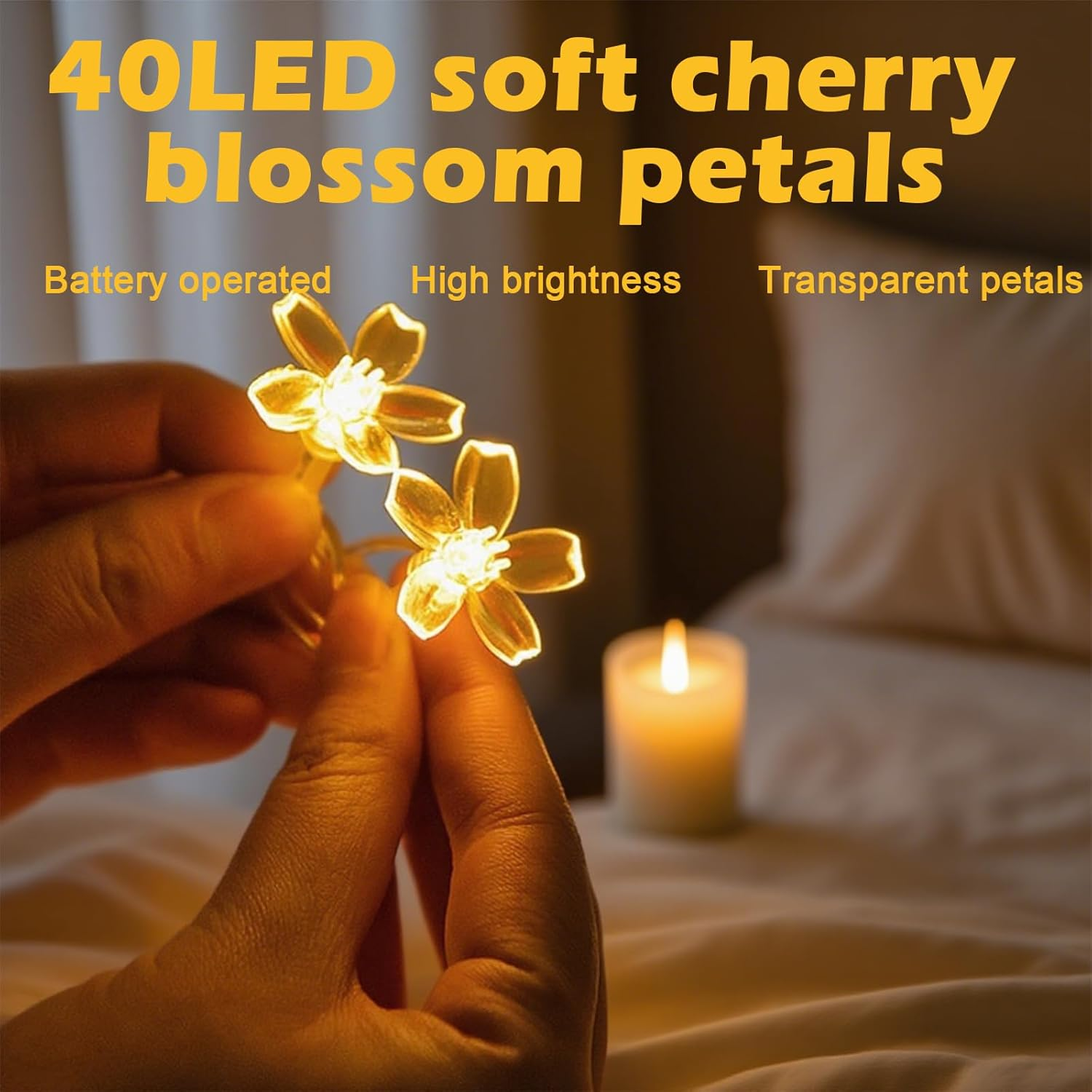6M 40LED Fairy Lights, Cherry Blossom Fairy Lights Indoor, Battery Operated String Lights Waterproof for Camping, Garden Fence, Birthday, Easter, Christmas, Wedding Party, Bedroom (Warm White) image number 5