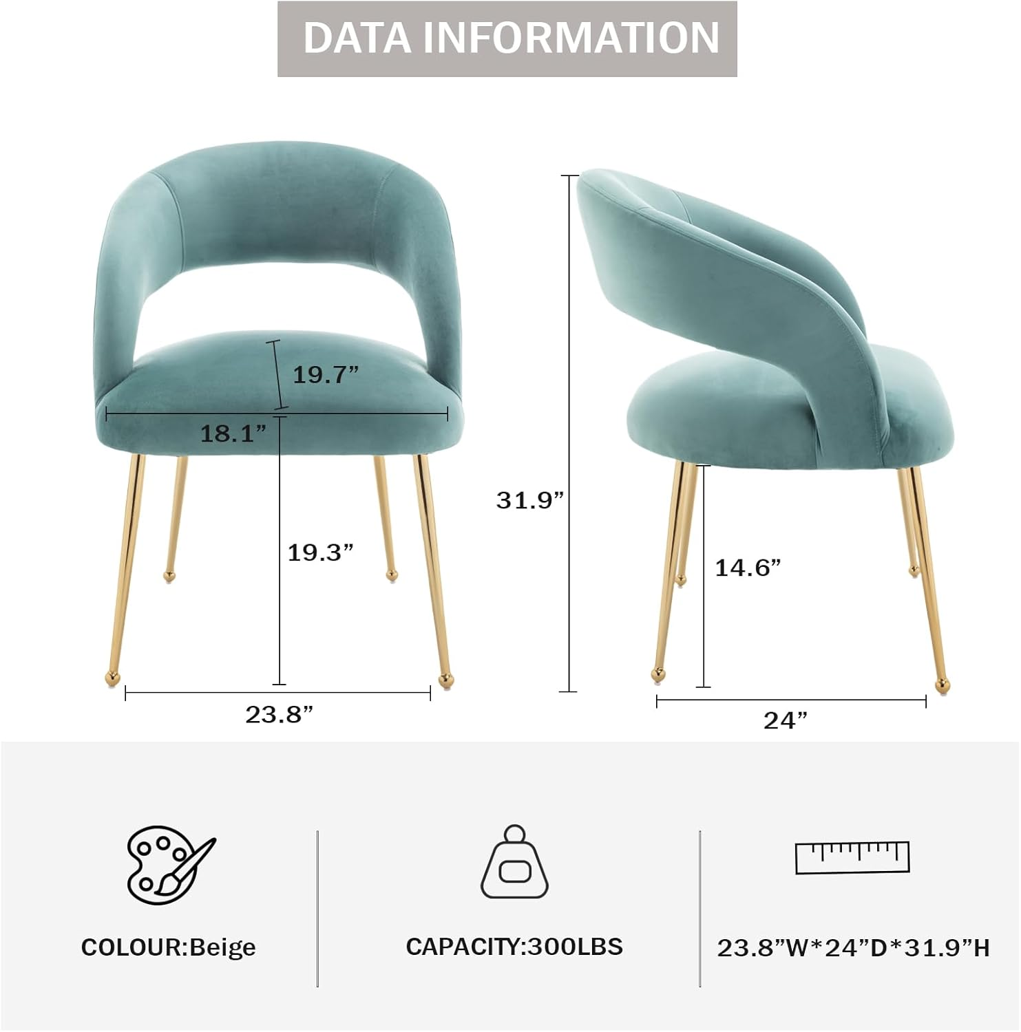 SEYNAR Dining Modern Chairs, Velvet Upholstered Accent Chairs with Gold Legs,Tufted Dining Room Chair Set of 2 for Living Room Reception Room Bedroom Study Room(Green)