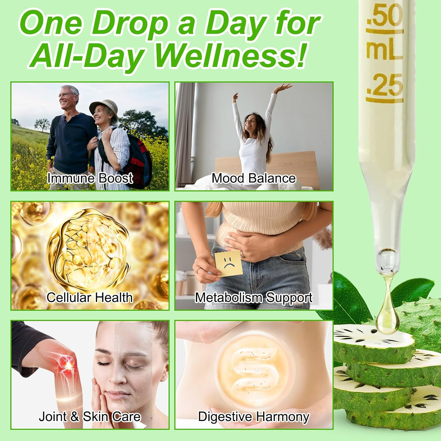 Soursop Graviola Liquid Drop Organic 1800 Mg, Organic Soursop Extract Liquid for Cell Support, Boosting Immune Health ﻿ image number 3