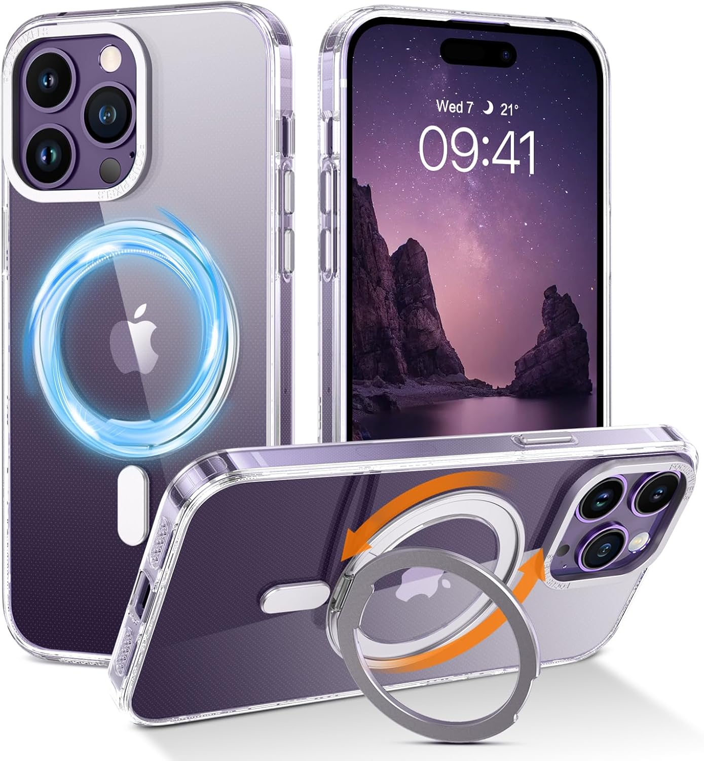 BENTOBEN Iphone 14 Pro Max Case, Magnetic Transparent Phone Case with Ring Holder, [Compatible with Magsafe] 360&deg; Rotatable Stand Flat Full Protection Slim Cases for Iphone 14 Pro Max 6.7 Inch, Clear