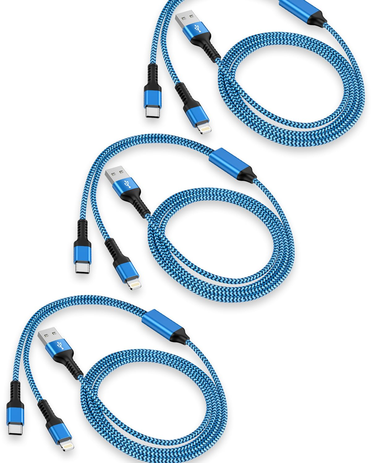 3Pack-4Ft & Android USB to Lightning & USB-C 2-In-1 Fast Charger Cable for Iphone 17 16 15 14 Pro Max plus 13 12, for Samsung Galaxy A15 A14, Google Pixel 9 8 7 Pro 7A, Multi USB C Lighting Cord