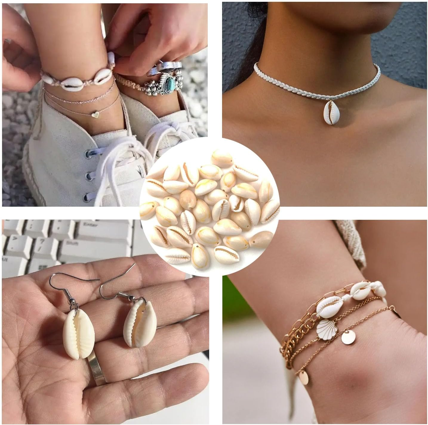 Shengsenfu 150 White Natural Cowrie Spiral Sea Shells for Jewelry Making, Craft Beads, Nautical Decor image number 4