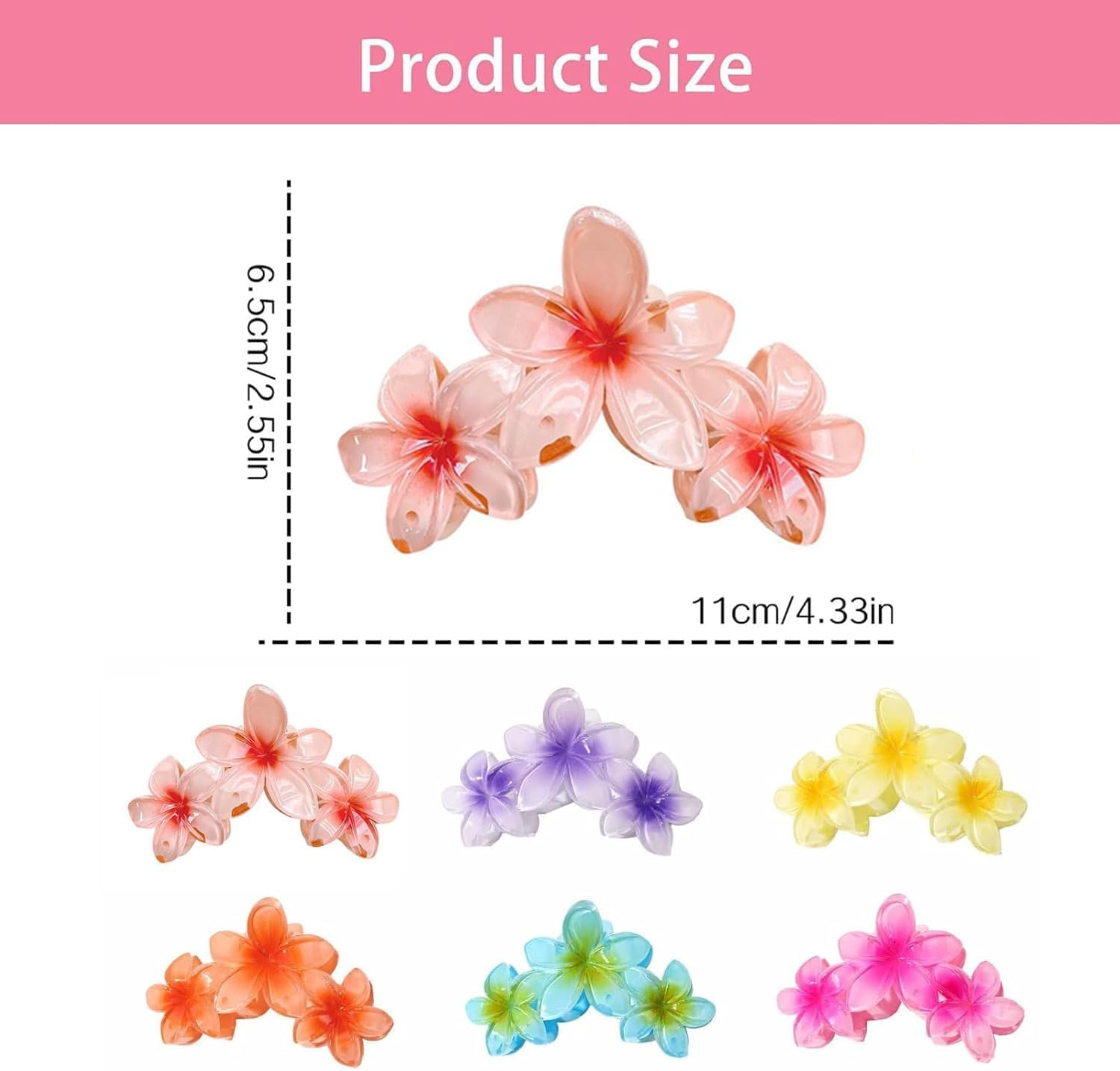 Exsbtay Pack of 6 Flower Hair Clips, Hawaii Hair Clip for Women, Flower Hair Clip, Large Claw Clips for Thick Hair, for Washing Face, Makeup, Cooking, Bathing, Party, Travel, Work image number 3
