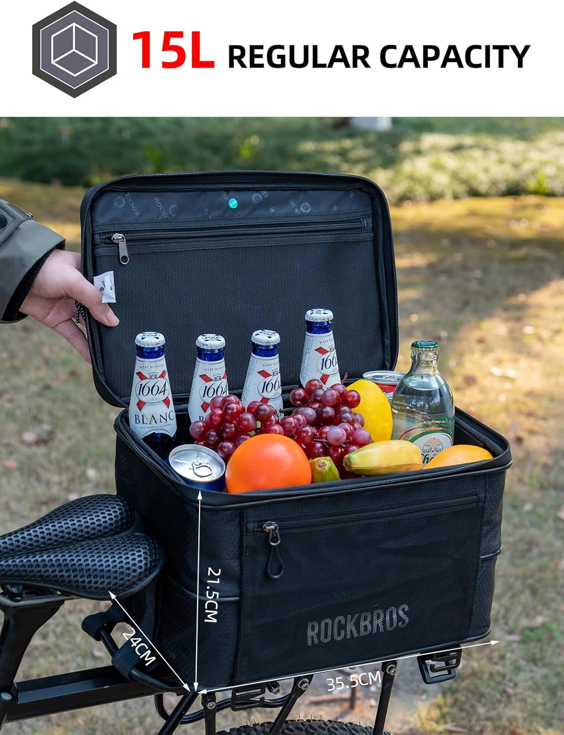 ROCKBROS Rear Bike Rack Bag 15-30L Bike Pannier Bag with Removable Side Bag Saddle Bag Rear Rack for Commute Shopping and Cycling (Black)