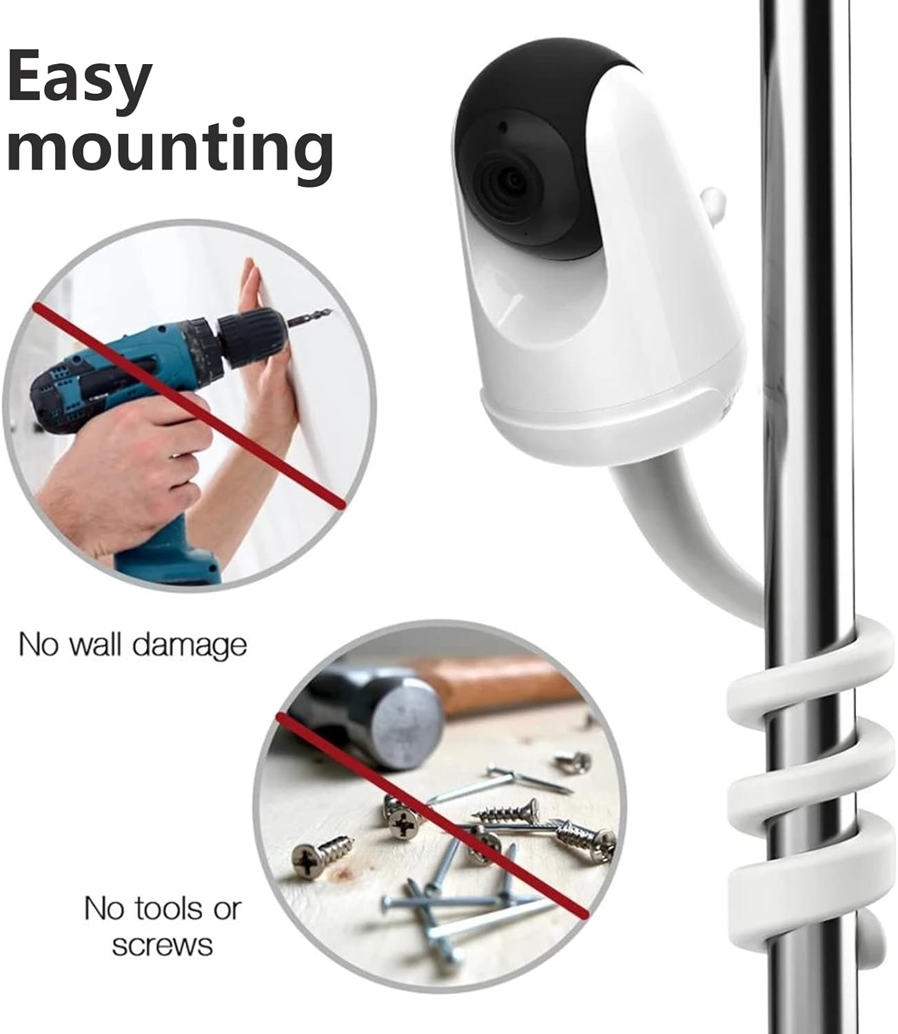 Flexible Holder for Baby Monitor Universal Baby Monitor Holder, Baby Camera Holder, Crib Camera Stand with 1/4 Screw Twist Compatible with Arlo, Motorola, Hello Baby and Monitor Cameras image number 2