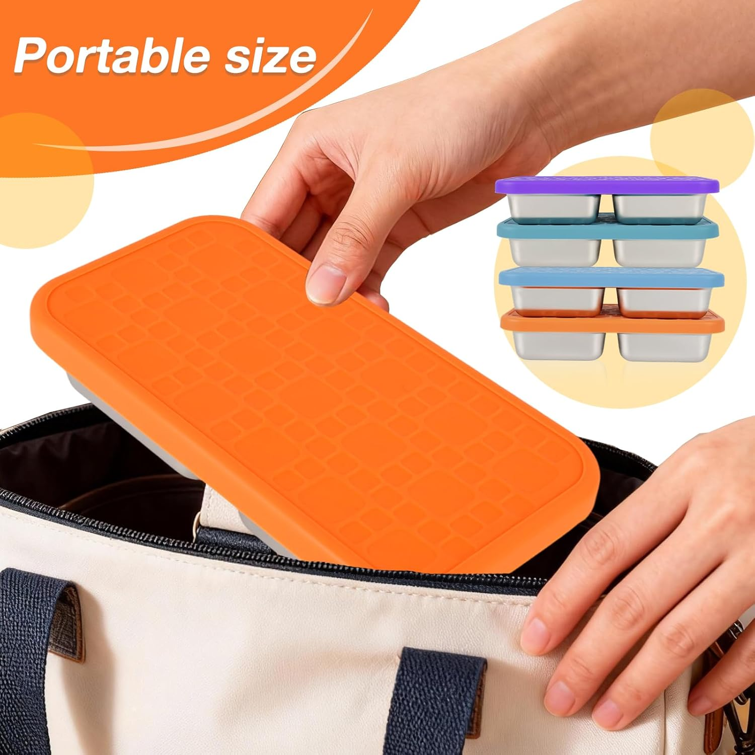 6/4/2 Pcs Stainless Steel Snack Container, Reusable Food Storage Container with Silicone Lid, Divided Snack Box for Kitchen Snacks Dips Take Out Travel and Outdoor Camping (4Pcs) - 2Pcs image number 7