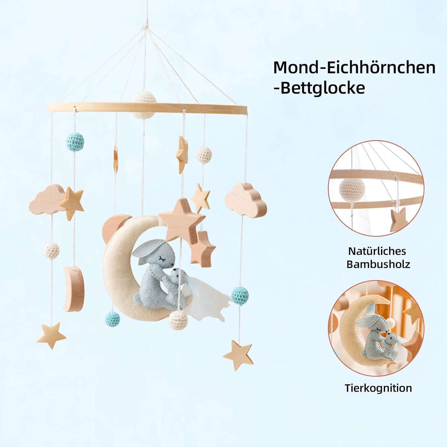 Mobile Baby Moon Rabbit Baby Bed Bell with Stars Clouds Wind Chimes Baby Mobile Cute Baby Room Decoration Newborn Gift for Boys Girls image number 5