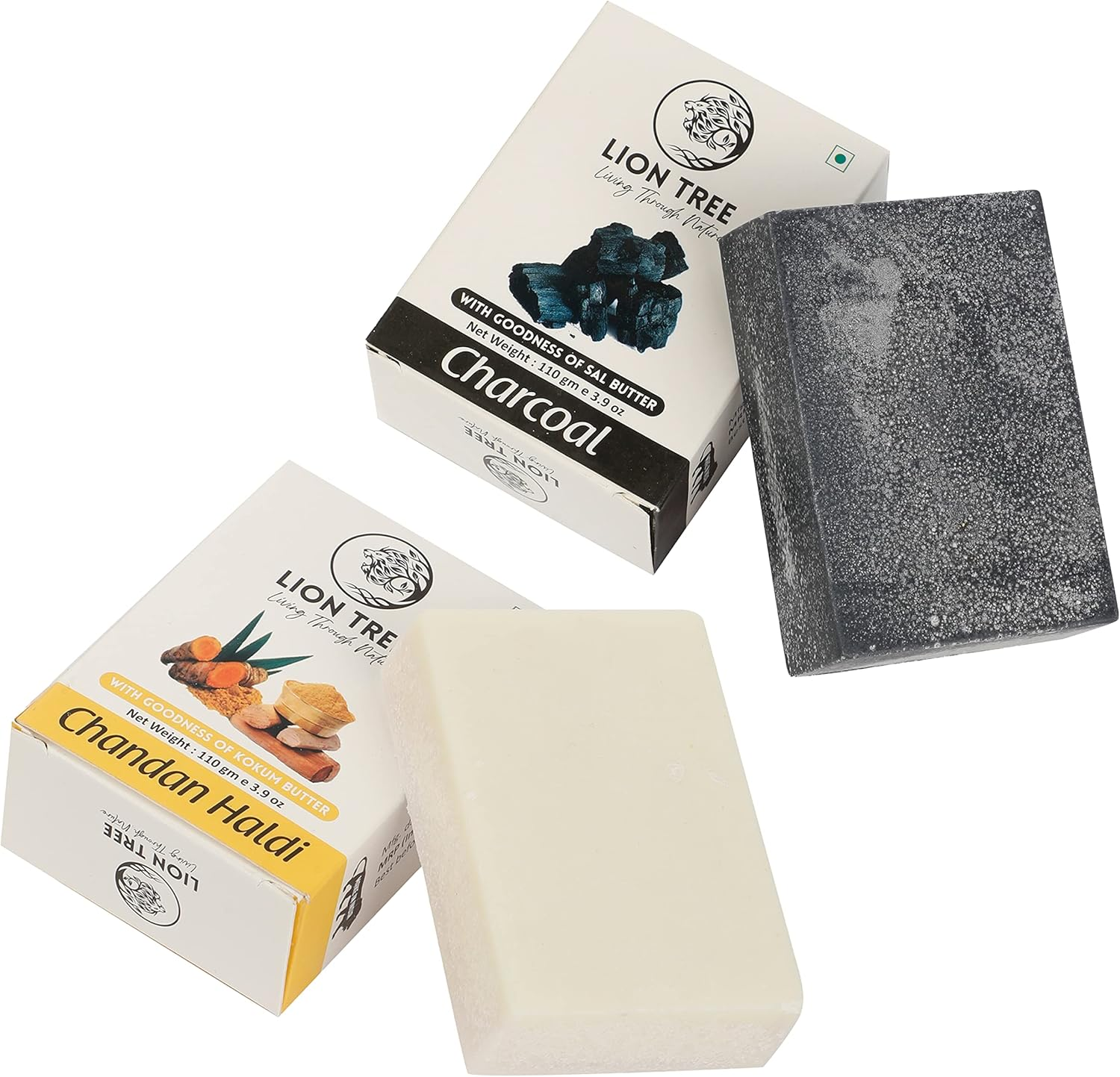Handmade Chandan Haldi & Charcoal Soap with Goodness of Sal & Kokum Butter, for Men & Women, 220Gm Pack of 2 image number 3